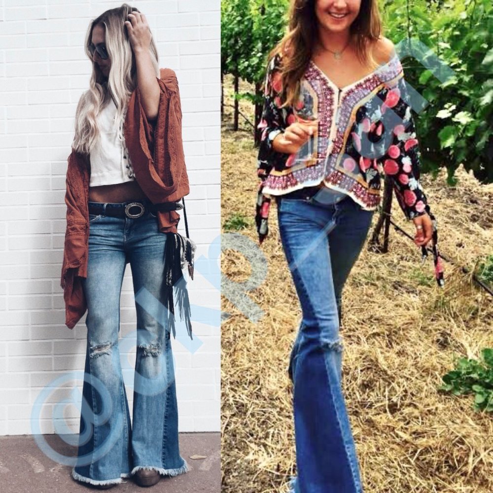 Free People Color Blocked Flare Jeans Size 28 - Picture 6 of 16